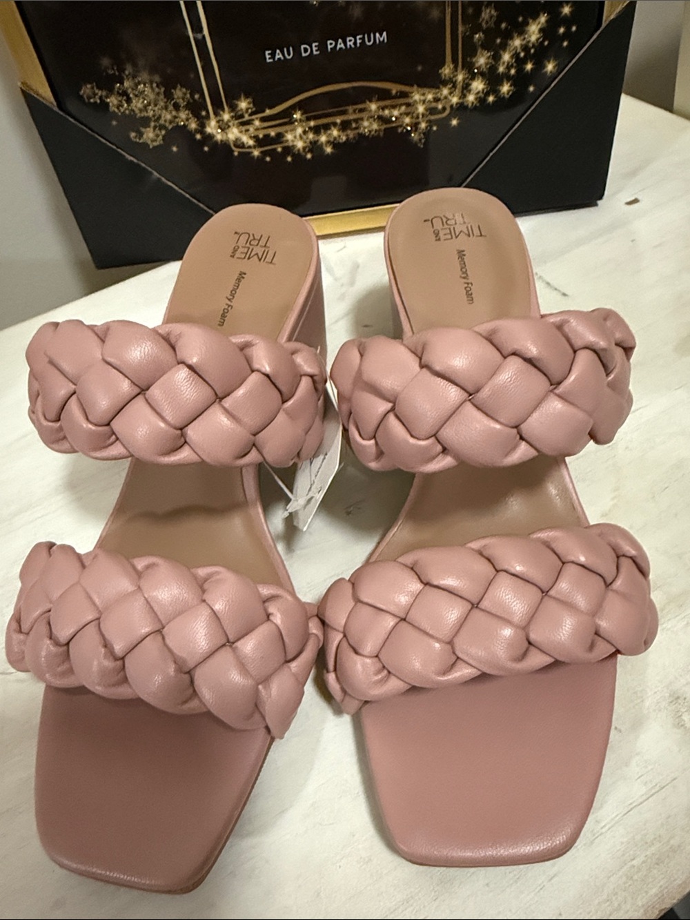 Time and Tru Blush Pink Braided Double-Strap Slide Mules